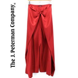 J Peterman Silk Wrap Palazzo Pants Red Satin Wide Leg High Rise Button Waist M